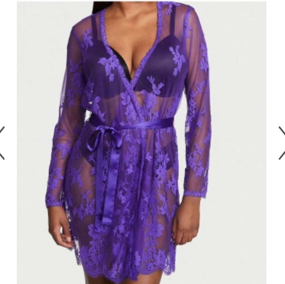 Nwot Victoria's Secret Vibrant Purple Lace Robe